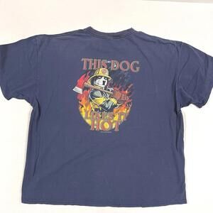 Vtg Big Dogs T Shirt Fits Sz XXL Blue 2001 This Dog Likes It Hot Fireman Faded